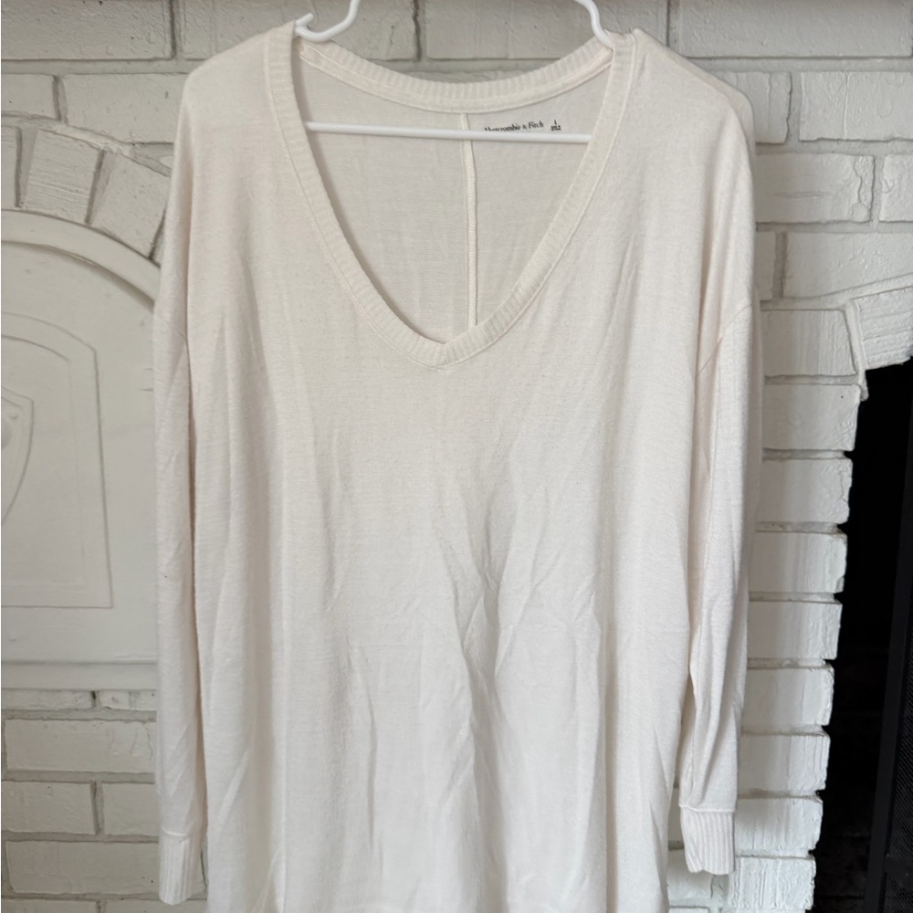 Abercrombie & Fitch Cream V-Neck Lightweight Tunic Top